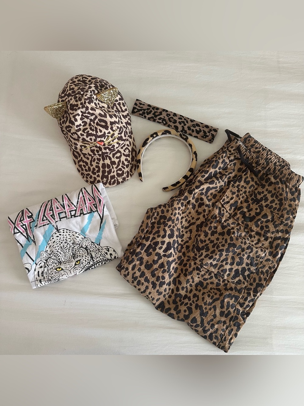 Girls Size 12 Animal Print Bundle! Parachute Pants Hat Headbands Def Leppard
